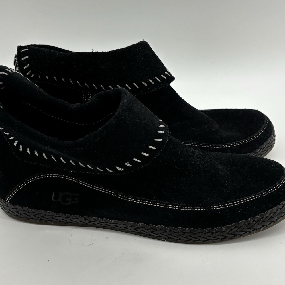 UGG Varney Women's Sz 10 Suede Moccasin Blanket Stitch Boho Retro Booties Black - Picture 6 of 7